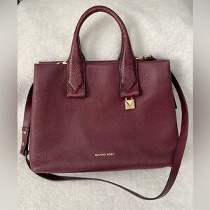 Michael Kors Wine Pebbled Leather Satchel with Gold Hardware
